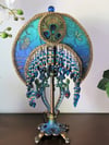 Peacock Crescent  Luxury Lamp with Silk Victorian Lampshade & Antique Lamp