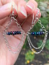 Black Welo Opal and Sterling Silver Chain Earrings, Black Welo Opal Gemstone Earrings