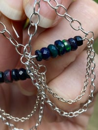 Image 5 of Black Welo Opal and Sterling Silver Chain Earrings, Black Welo Opal Gemstone Earrings
