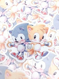 Image 1 of Sonic and Tails Retro Gaming 3" Waterproof Vinyl Sticker
