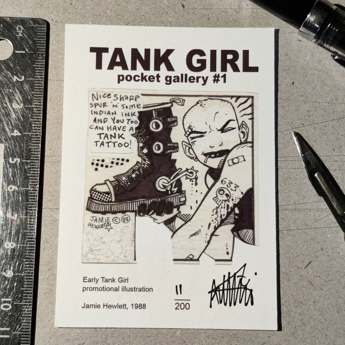 Image of TANK GIRL POCKET GALLERY #1 JAMIE HEWLETT MINI GICLEE ART PRINT with COA and bonus trade card