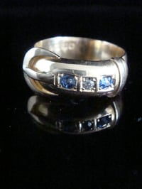 Image 1 of VICTORIAN / EDWARDIAN THICK 18CT YELLOW GOLD SAPPHIRE DIAMOND WIDE BUCKLE RING