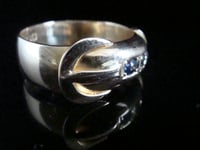 Image 3 of VICTORIAN / EDWARDIAN THICK 18CT YELLOW GOLD SAPPHIRE DIAMOND WIDE BUCKLE RING