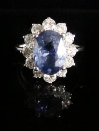 Image 1 of Modern 18ct white gold natural sapphire 2.63ct & diamond 0.98ct cluster ring