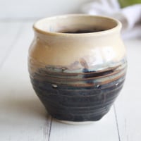 Image 3 of Pottery Mug in Buttercream and Brown Glazes, 15 oz. Stoneware Coffee Cup, Made in USA No file chosen