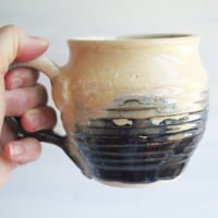 Image 4 of Pottery Mug in Buttercream and Brown Glazes, 15 oz. Stoneware Coffee Cup, Made in USA No file chosen