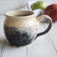 Image 2 of Pottery Mug in Buttercream and Brown Glazes, 15 oz. Stoneware Coffee Cup, Made in USA No file chosen