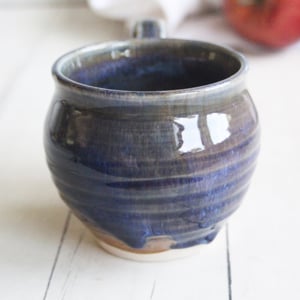 Image of Handmade Mug inTranslucent Dark Blue Glaze , Pottery Coffee Cup, Made in USA