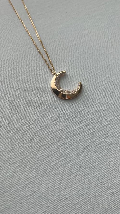 Image of MOON BEAM • Gem Encrusted Moon Necklace