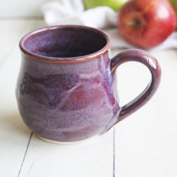 Image of Pottery Mug in Raspberry Plum Glazes, 14 oz. Handmade Coffee Cup, Made in USA