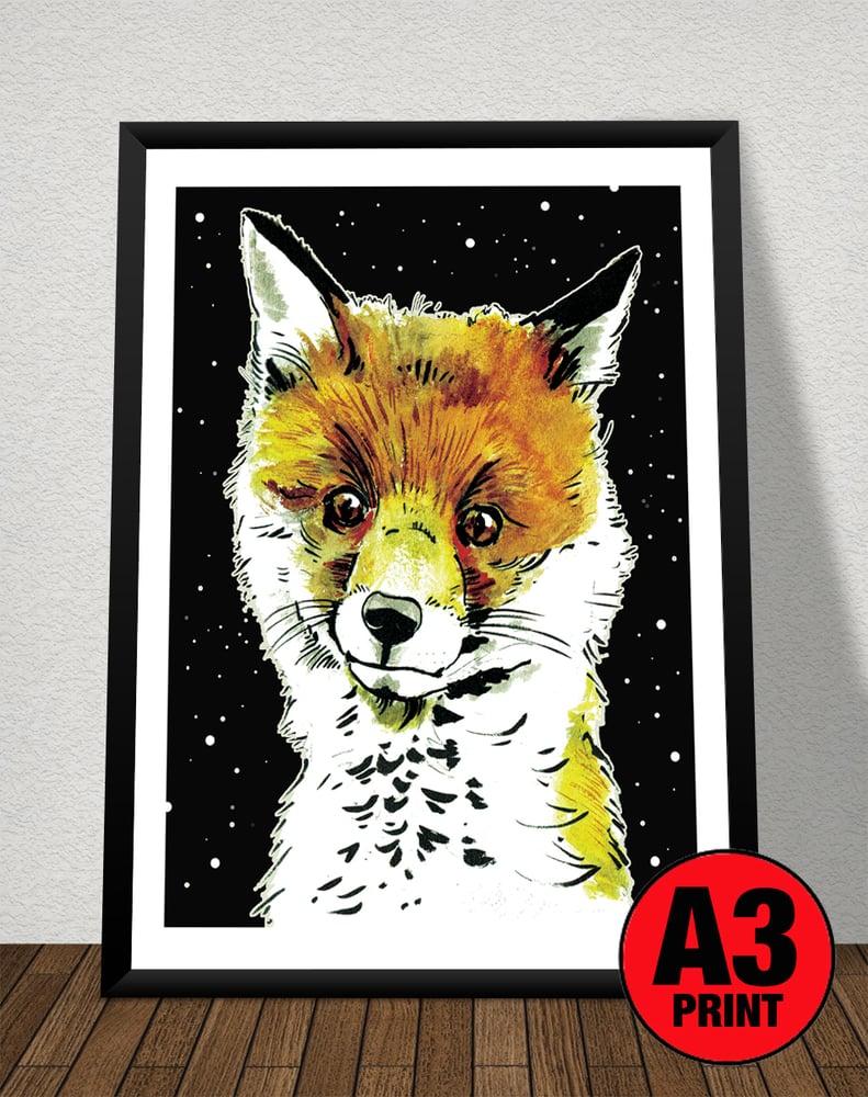 Image of Fox Cub At Night Art Print Signed A3 Size (16" x 12")