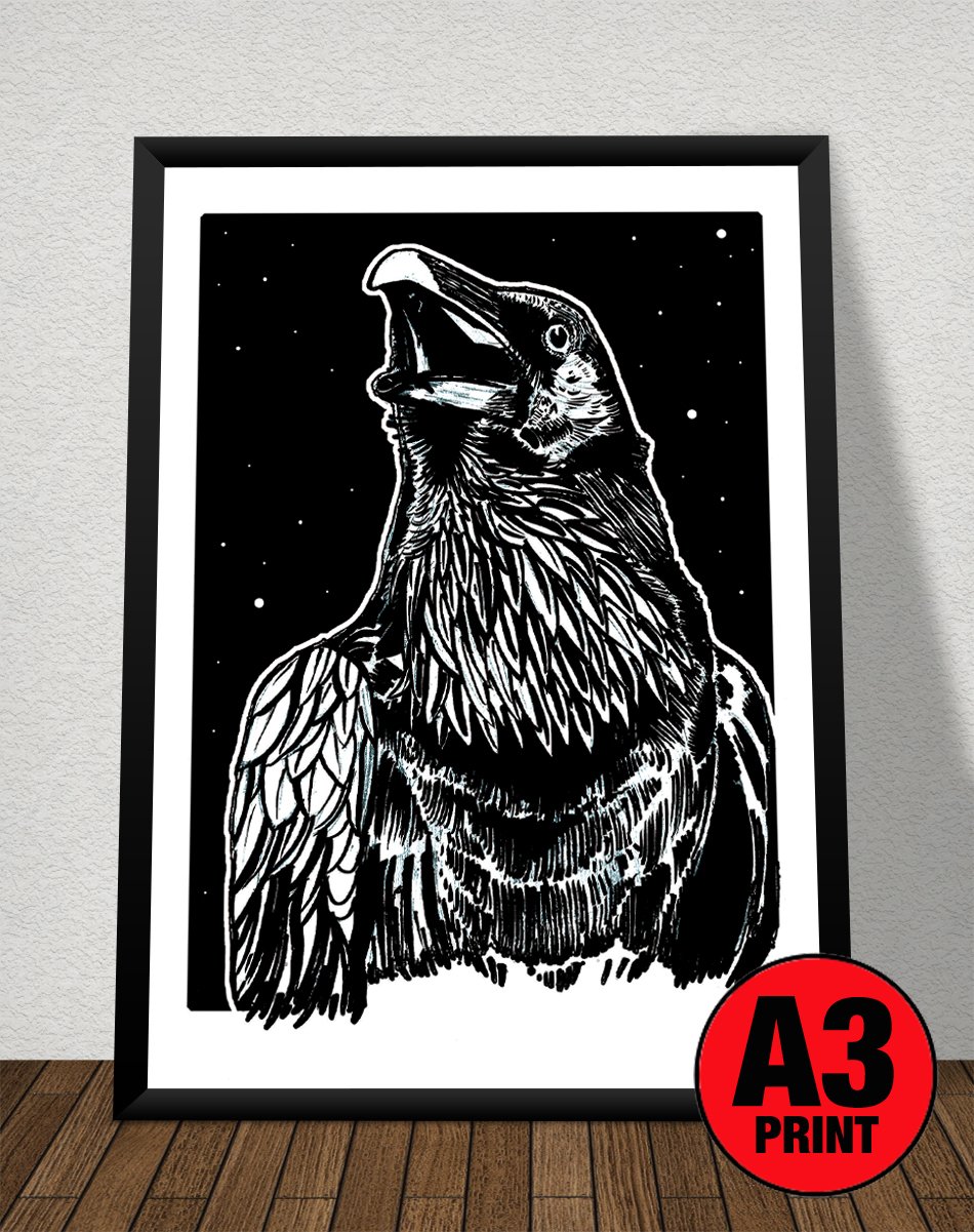 Image of Raven Two Art Print Signed A3 Size (16" x 12")