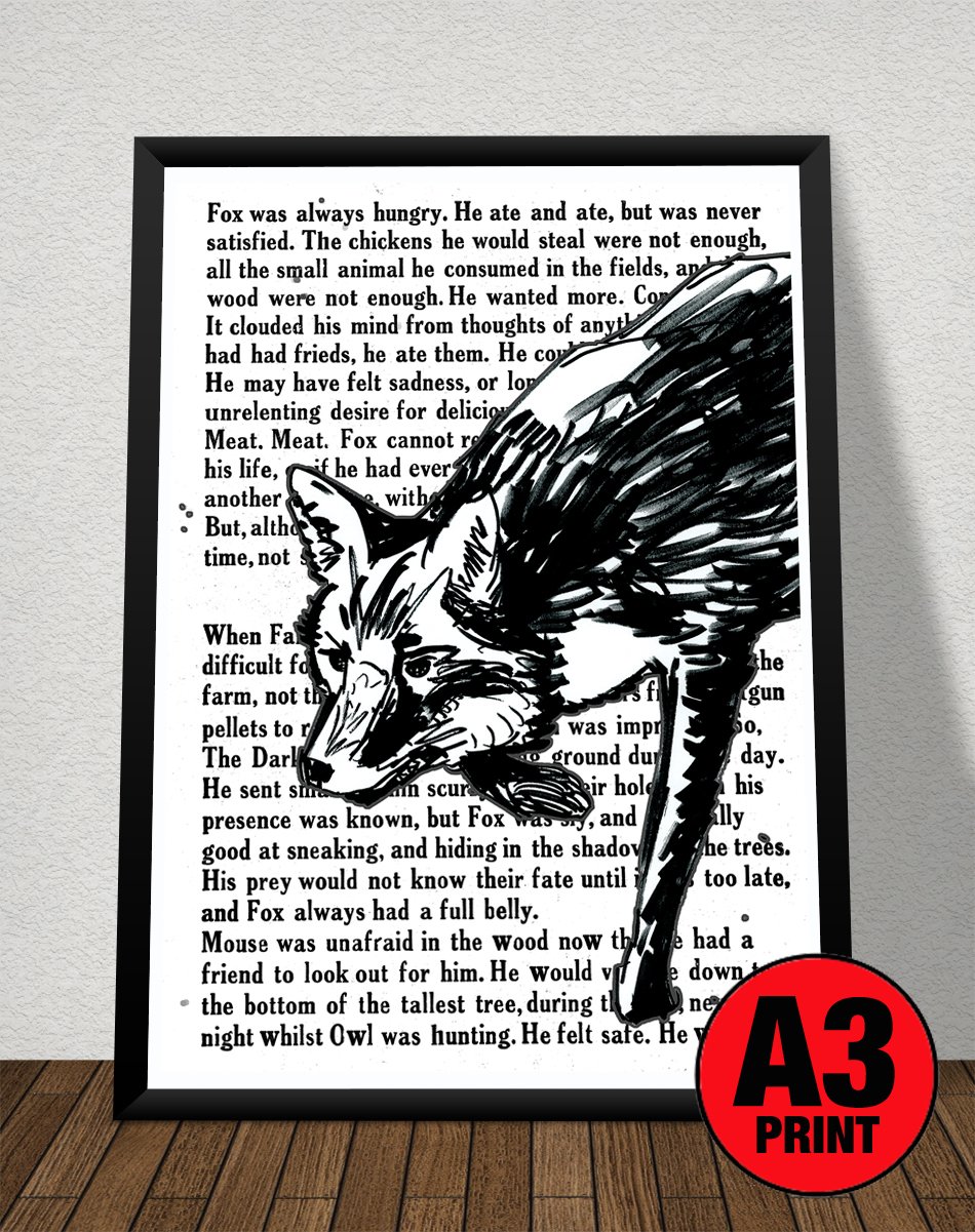 Image of Fox With Story Text Art Print Signed A3 Size (16" x 12")