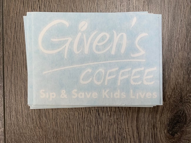 Stickers of Given’s Coffee™ Sip & Save Kids Lives™
