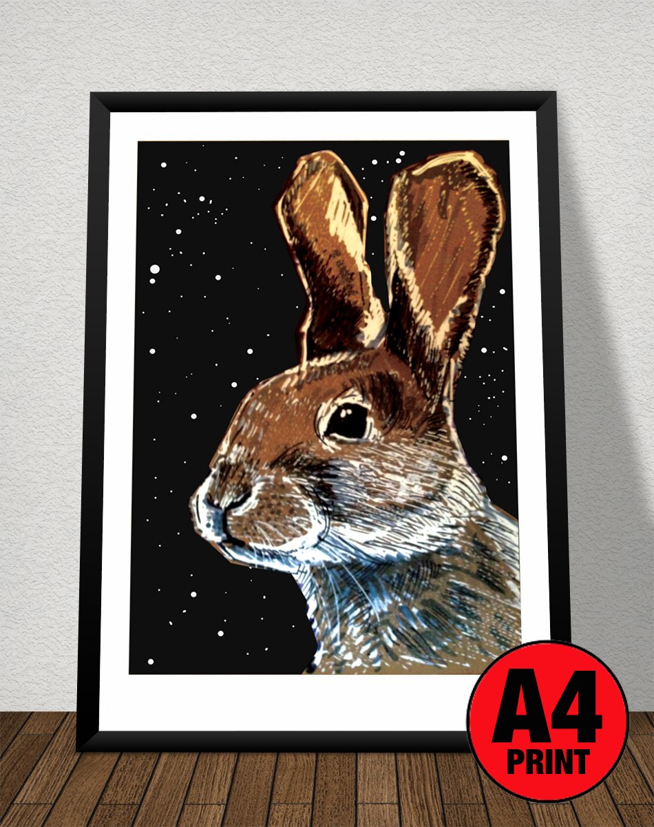 Image of Hare At Night Art Print Signed A4 Size (12" x 8")