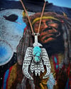 WL&A Handmade Old Style Ingot Black Jack Turquoise Thunderbird Pendant - 3.75" - 135 Grams