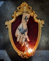 Image 1 of Wall lightning built from inked wooden hand