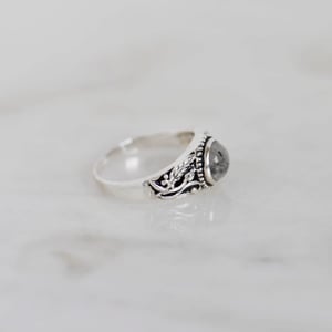 Image of Black Rutilated Quartz cabochon cut vintage style wide band silver ring