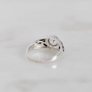 Image of Black Rutilated Quartz cabochon cut vintage style wide band silver ring