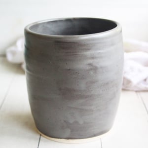 Image of Utensil Holder in Satin Gray Glaze, Stoneware Kitchen Crock, Handcrafted in USA