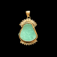Image 2 of 10K Smiling Buddha Pendant Light Green Jade (Partially Iced) 