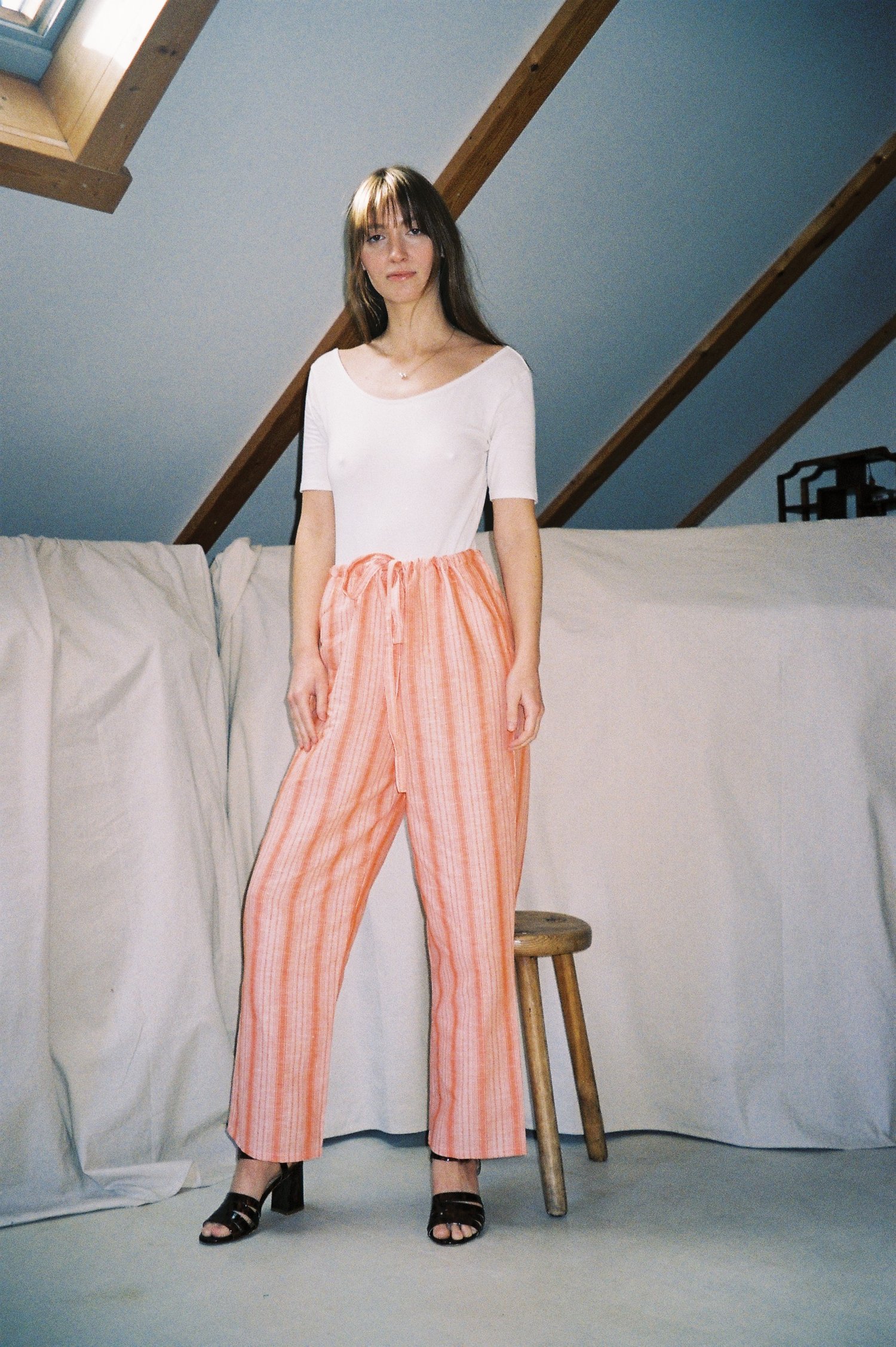 Drawstring Trouser in Orange Stripe