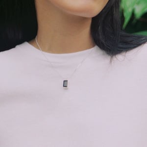 Image of Vietnam Dark Blue Sapphire baguette cut silver necklace