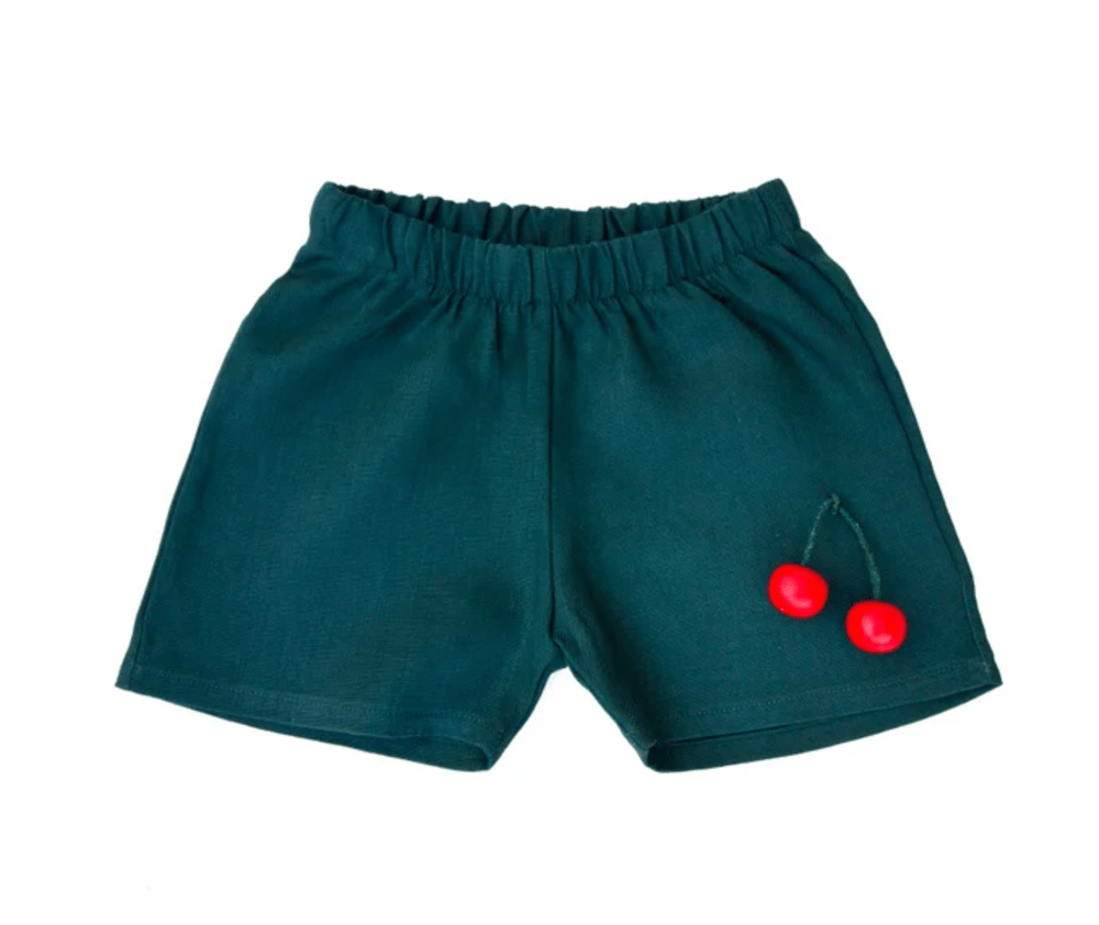 Image of Everyday linen short forest green and  burnt red and