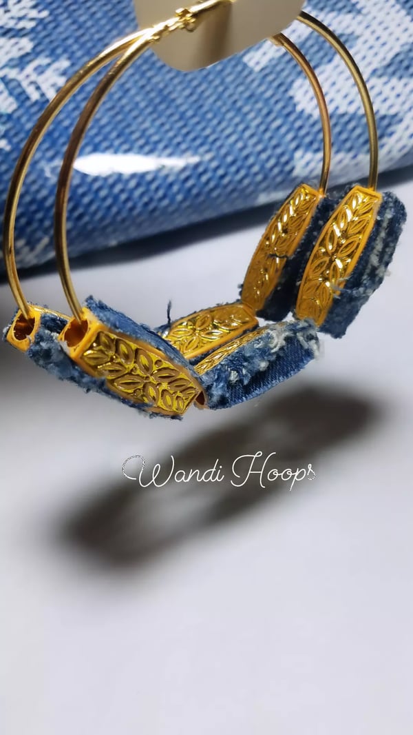 Image of Tasty Raw Edge Denim Wandi Hoop Earrings 