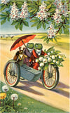 Frogs and Beetle on Motorcycle Art Print
