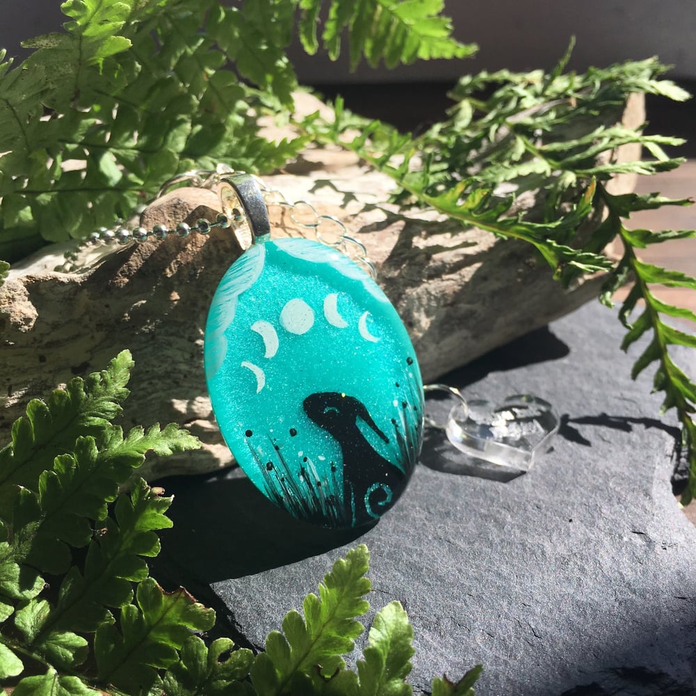 Moon Phase Moon Gazing Hare Turquoise Pendant