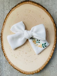 Floral Handmade Embroidered bow | Bows for girls | linen bows | school bow