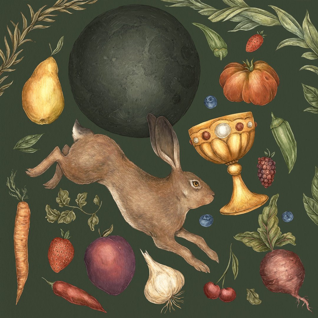 Image of Rabbit and New Moon Print