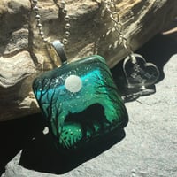 Image 2 of Bear and Moon Northern Lights Square Resin Pendant