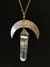 Hammered Brass Moon with Quartz Crystal Necklace