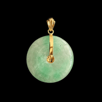 Image 2 of 10K Fu Fuku Fortune Zhong Disc Pendant Marbled Jade