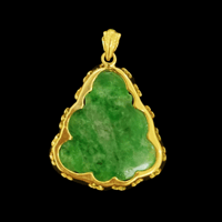 Image 2 of 10K Cha'an Hong Jade Laughing Buddha Pendant (Fully Iced) Strong Green