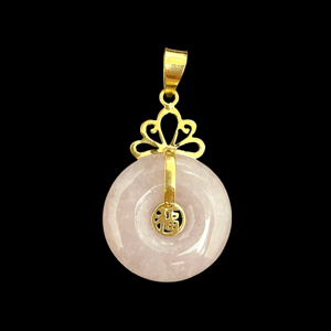 Image of 10K Ribboned Fu Fuku Fortune Zhong Disc Pendant 