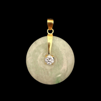 Image 1 of 10 K Big Disc Good Luck Pendant With Crystal Center