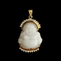 Image 1 of 10 K Laughing Buddha Pendant  (Partially Iced) 