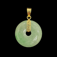 Image 1 of 10 K Gold Chinese Symbol (Good Luck) Disk Pendant Vintage Style 