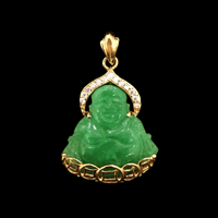 Image 1 of 10 K Good Fortune Buddha Pendant With Crystal Halo (Partially Iced)