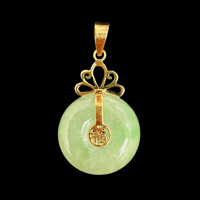 Image 1 of 10 K Ribboned Fu Fuku Fortune Zhong Disc Pendant 