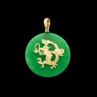 Image 1 of 10 K Dragon Chinese Sign Jade Medallion Pendant 