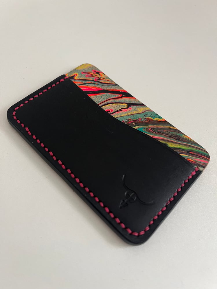 Image of Marbled Horizontal Cardholder (Black/Neon Pink)