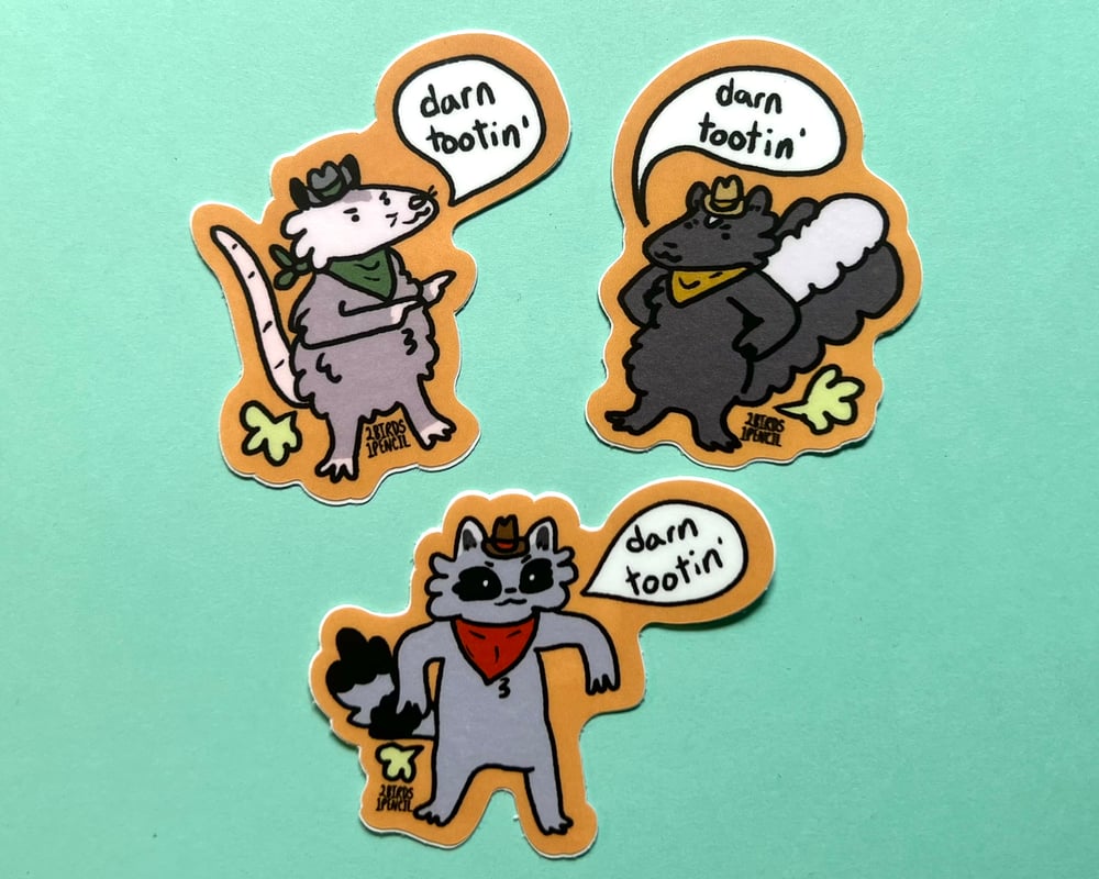 Image of Tootin' trash cat cowboy mini sticker pack