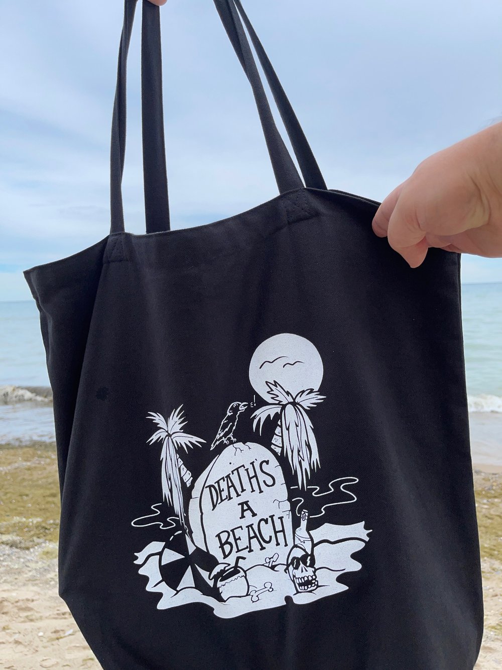 DEATH'S A BEACH Oversize 17.5" x 20" Beach Bag Tote