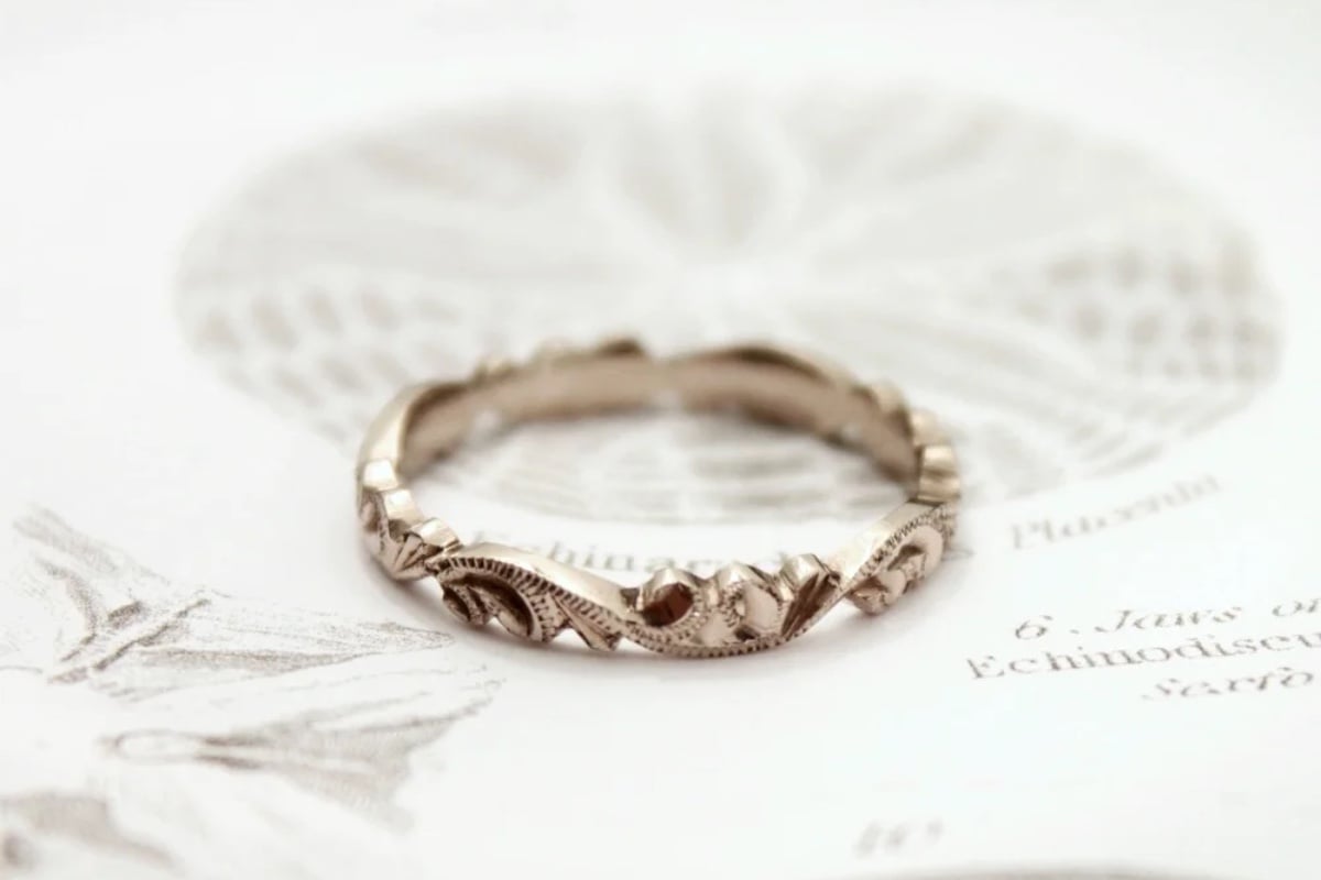 9ct gold 2mm floral carved ring | RUST jewellery