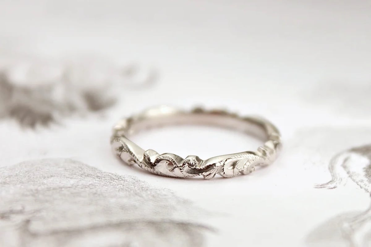 Platinum 2.5mm floral carved ring | RU.ST jewellery