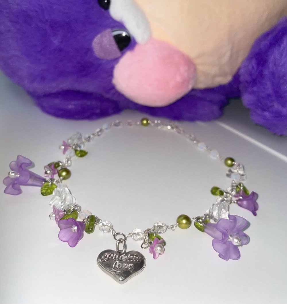 Image of Plushie Love Charm Necklace - Amethyst + Moss
